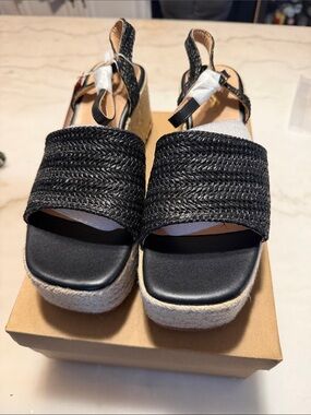 Black Braided Espadrille Platform Sandals with Ankle Strap